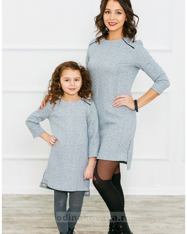 Комплект платьев-туник для мамы и дочки Косы М-274 Цвет::серый