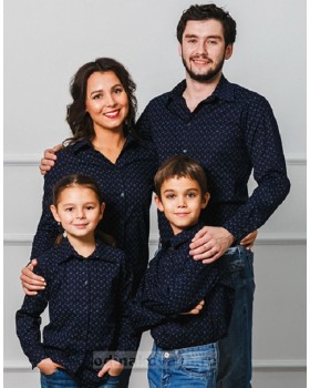 Одинаковые рубашки для мамы и сына М-1001 синий