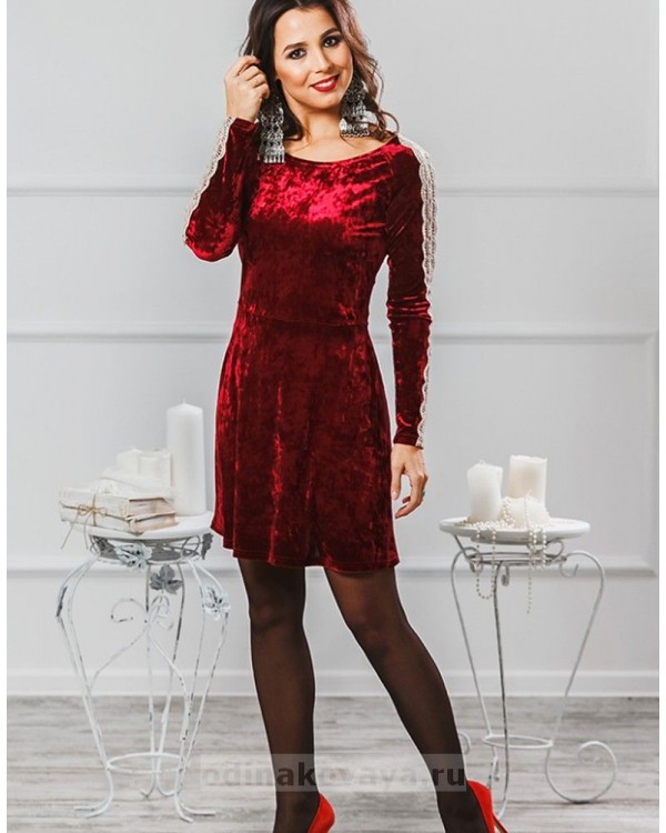 Бархатное платье Маркиза М-2012 цвет бордо