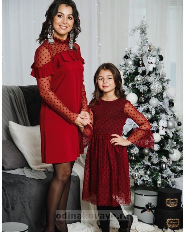 Комплект платьев Family Look для мамы и дочки Глюкоза М-2056 цвет бордовый