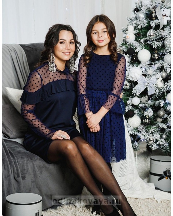 Комплект платьев Family Look для мамы и дочки Глюкоза М-2056 цвет синий