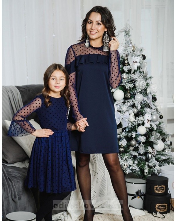 Комплект платьев Family Look для мамы и дочки Глюкоза М-2056 цвет синий