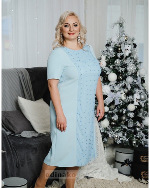 Комплект платьев Family Look для мамы и дочки Бусинки М-2049 цвет голубой