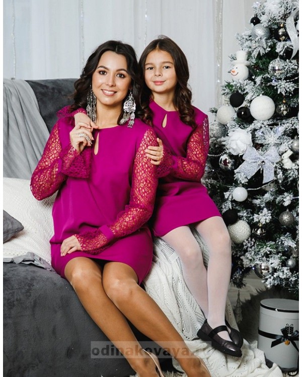 Комплект платьев Family Look для мамы и дочки Паутинка М-2051 цвет фуксия