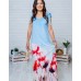 Длинное платье в пол с цветочным принтом Камелия М-1135 голубой