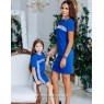 Комплект нарядных платьев в стиле Family Look для мамы и дочки Муза М-2150 синий