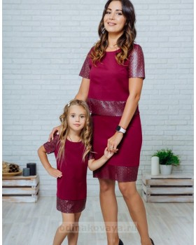 Комплект в стиле Family Look костюм с юбкой для мамы и платье для дочки Милан М-2139 фиолетовый