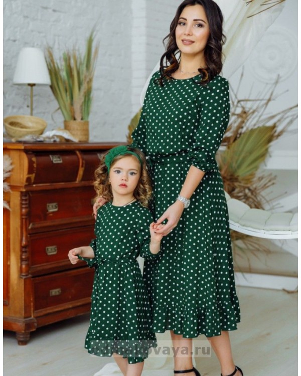 Комплект платьев из штапеля для мамы и дочки Мари М-2158 роза