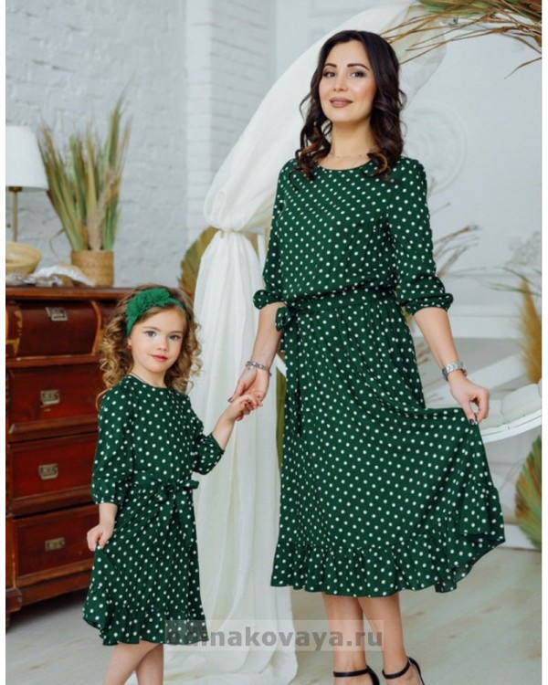 Комплект платьев из штапеля для мамы и дочки Мари М-2158 хаки