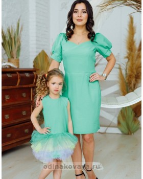 Комплект платьев в стиле Family Look Лайм М-2161 мятный