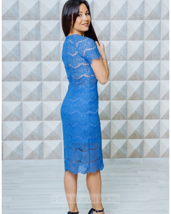 Кружевное коктейльное платье Вивьен  М-1131 цвет синий