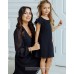 Одинаковые черные платья для мамы и дочки с длинными шифоновыми рукавами Ангелина М-2175