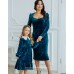 Одинаковые бархатные платья для мамы и дочки Селебрити темно-бирюзовые  М-2177