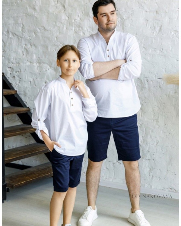 Одинаковые рубашки для папы и сына Рустик М-2191