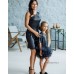 Блестящие праздничные платья для мамы и дочки черного цвета  family look Голливуд М-2153