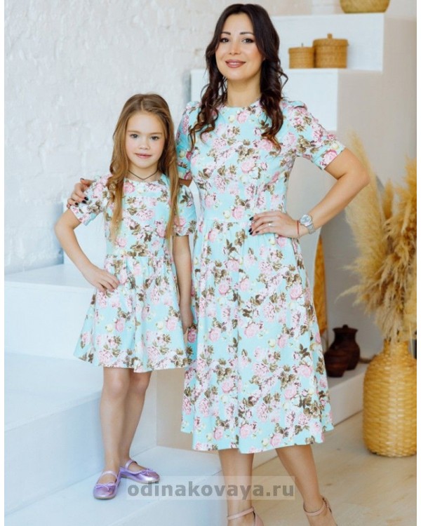 Комплект летних платьев с цветочным принтом для мамы и дочки Тиффани М-2183