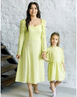 Платья в одном стиле для мамы и дочки Кэтти М-2192 лайм
