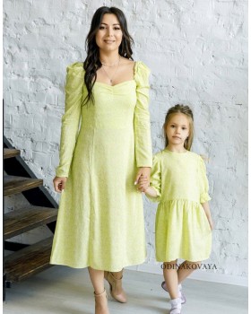 Платья в одном стиле для мамы и дочки Кэтти М-2192 лайм