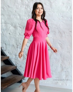 Платье с открытой спиной и рукавом фонарик Валенсия М-2195 ярко-розовый