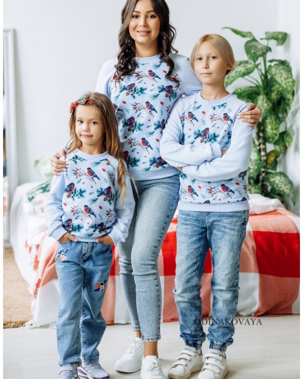 Новогодние свитшоты в стиле family look для всей семьи Снегири М-2200