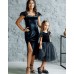 Комплект нарядных бархатных платьев в одном стиле для мамы и дочки Николь М-2201 бчерный