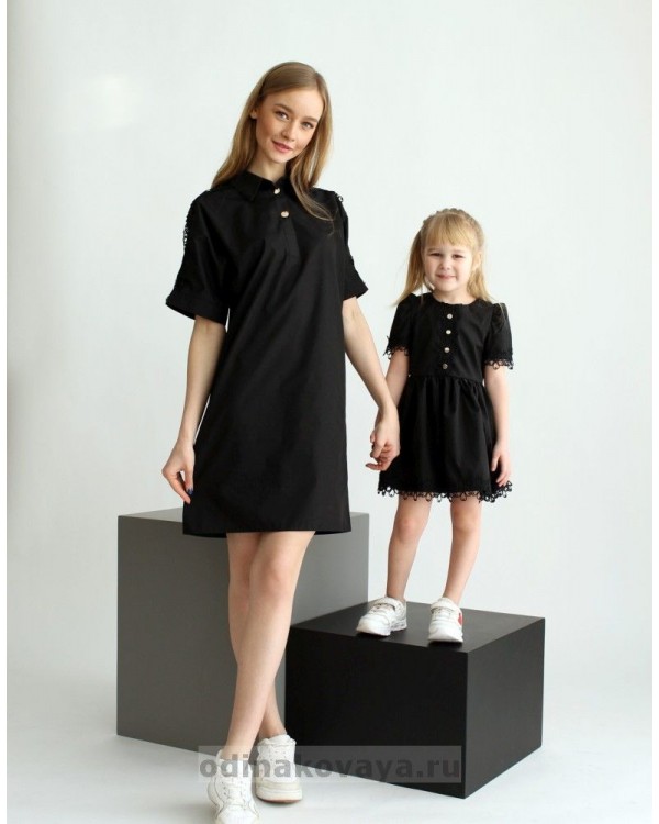 Черные платья для мамы и дочки Family look, КМ2152