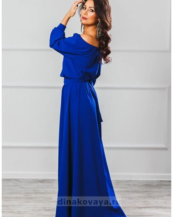 Длинное платье Элегия М-244 синий однотонный