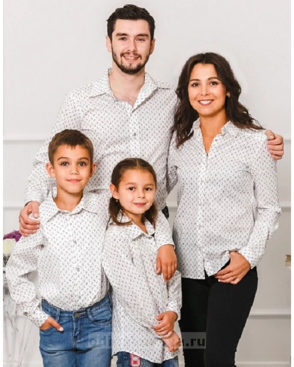 Одинаковые рубашки для мамы и сына М-1001 цвет белый