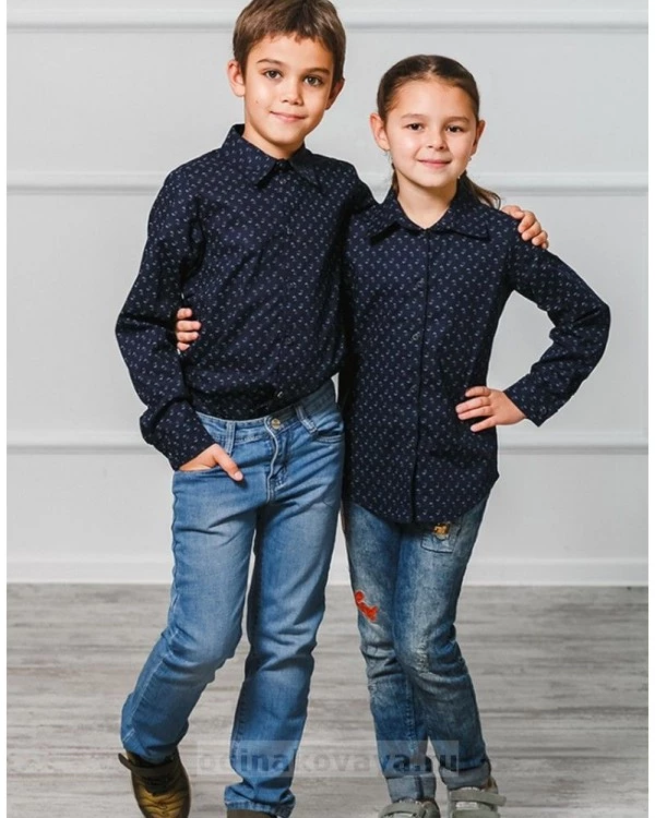 Одинаковые рубашки для мамы и сына М-1001 цвет синий
