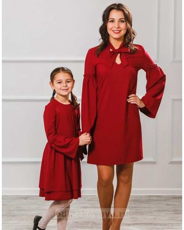 Комплект платьев мама дочка Камилла М-2006 цвет бордовый