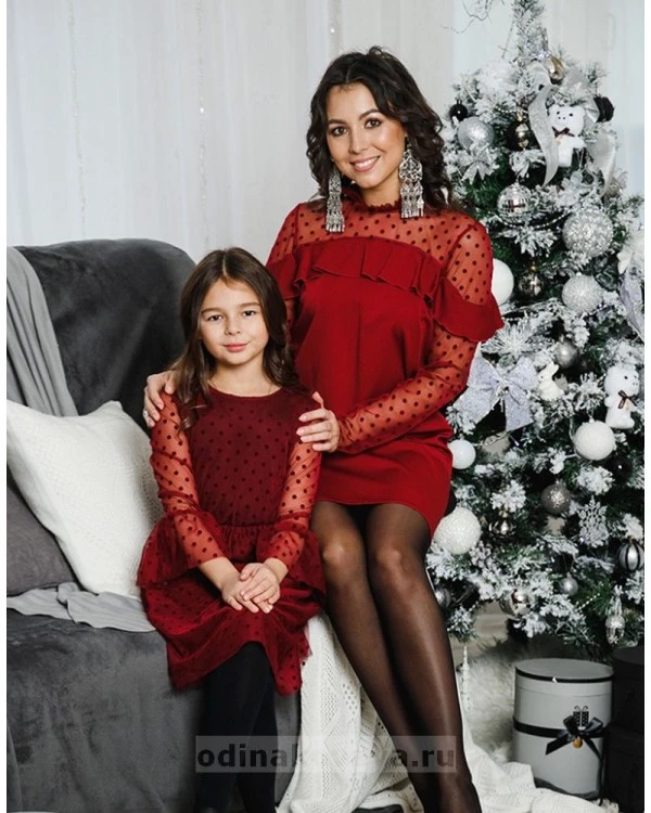 Комплект платьев Family Look для мамы и дочки Глюкоза М-2056 цвет бордовый
