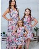 Комплект летних платьев Family Look для мамы и дочки Экзотика М-2082 цвет розовый