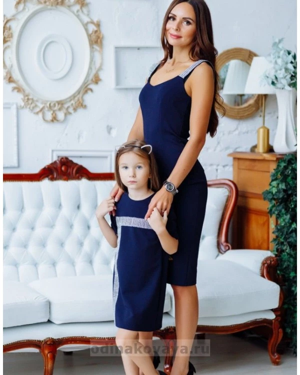 Комплект платьев в стиле Family Look для мамы и дочки Бриджит М-2149 синий