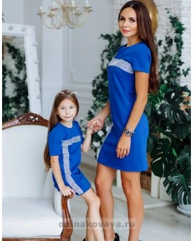 Комплект нарядных платьев в стиле Family Look для мамы и дочки Муза М-2150 синий