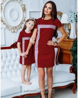 Комплект нарядных платьев в стиле Family Look для мамы и дочки Муза М-2150 бордовый
