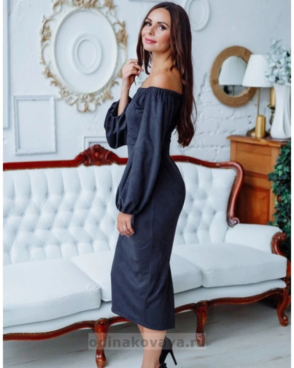 Коктейльное замшевое платье-миди М-1148 черный