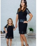 Комплект в стиле Family Look костюм с юбкой для мамы и платье для дочки Милан М-2139 черный