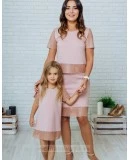 Комплект в стиле Family Look костюм с юбкой для мамы и платье для дочки Милан М-2139 пудровый