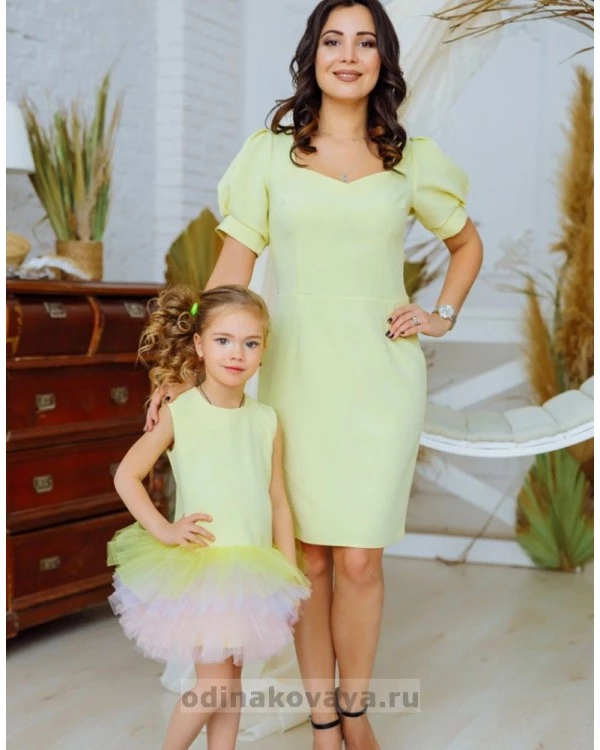 Комплект платьев в стиле Family Look Лайм М-2161 желтый