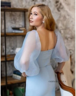 Платье футляр со съемными рукавами Мэрилин М-2203 голубой