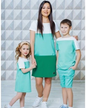 Летний комплект одежды для мамы и сына Триада М-2130  зеленый