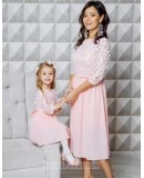 Комплект нарядных платьев мама и дочка Флёр М-2108 пудра