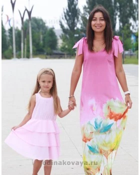 Комплект летних платьев из шифона в стиле family look Камелия М-2135