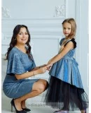 Праздничные платья для мамы и дочки блестящие с люрексом Белль М-2179 хамелеон