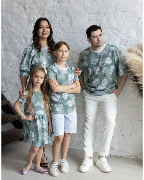Комплект для пары в стиле family look Карибы М-2189 зеленый