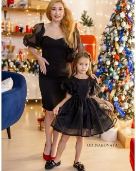 Вечерние нарядные платья для мамы и дочки Мэрилин М-2203 черный
