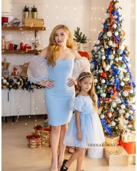 Вечерние нарядные платья для мамы и дочки Мэрилин М-2203 голубой