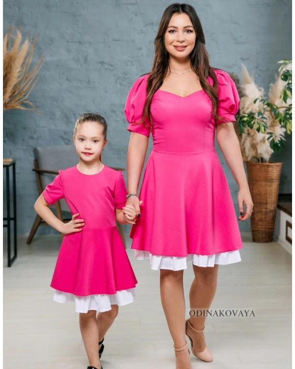 Одинаковые платья для мамы и дочки Марта М-2209, ярко-розовый