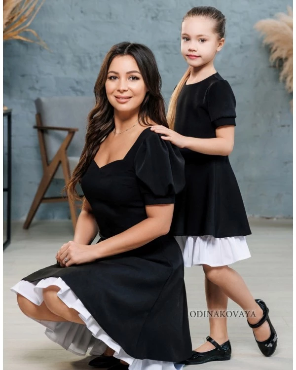 Одинаковые платья для мамы и дочки Марта М-2209, черный