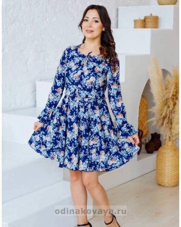 Платье с цветочным принтом Пленэр М-1182 синий